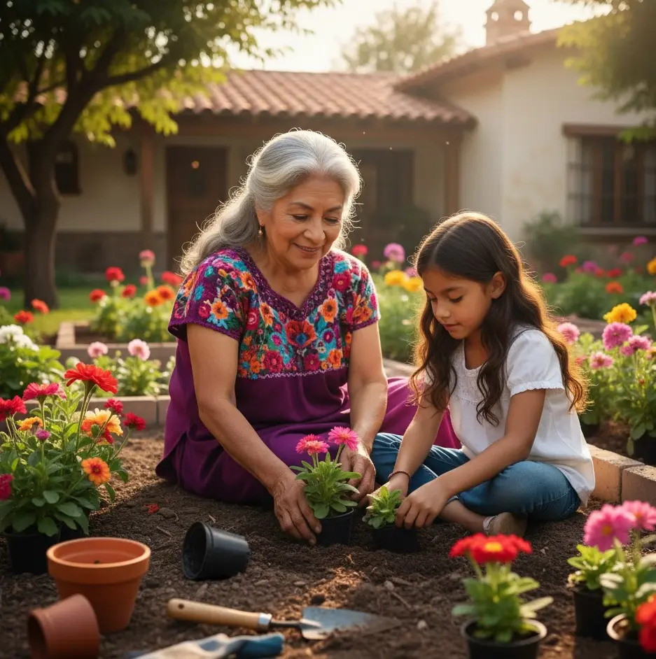 Abuela feliz jugando con sus nietos